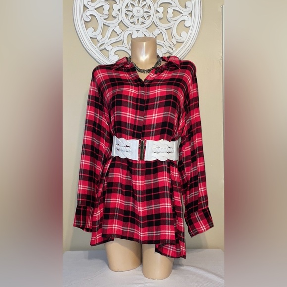 Lane Bryant women’s tunic shirt 16 button up long sleeve plaid plus flannel - Picture 6 of 10